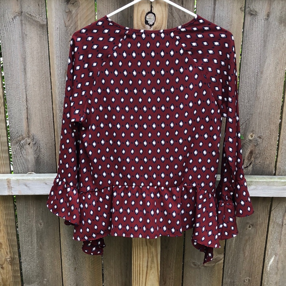 Gibson Bell Sleeve Ruffle Hem Blouse - Picture 3 of 9